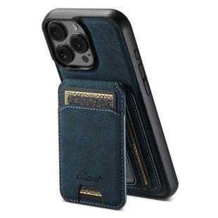 For iPhone 16 Pro Max Suteni H16 Litchi Texture Leather Detachable Wallet Back Phone Case(Blue)