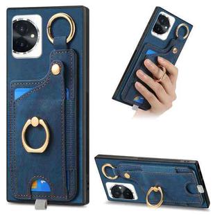 For Honor 100 Pro 5G Retro Skin-feel Ring Card Bag Phone Case with Hang Loop(Blue)