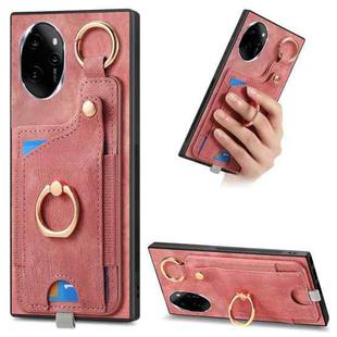 For Honor 100 5G Retro Skin-feel Ring Card Bag Phone Case with Hang Loop(Pink)