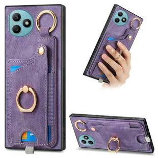 For Honor X50i+ Retro Skin-feel Ring Card Bag Phone Case with Hang Loop(Purple)