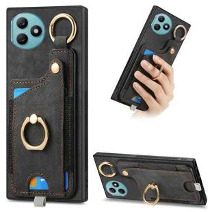 For Honor X50i+ Retro Skin-feel Ring Card Bag Phone Case with Hang Loop(Black)