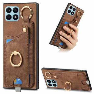 For Honor X8a Retro Skin-feel Ring Card Bag Phone Case with Hang Loop(Brown)