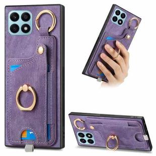 For Honor X8a Retro Skin-feel Ring Card Bag Phone Case with Hang Loop(Purple)