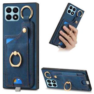 For Honor X8a Retro Skin-feel Ring Card Bag Phone Case with Hang Loop(Blue)