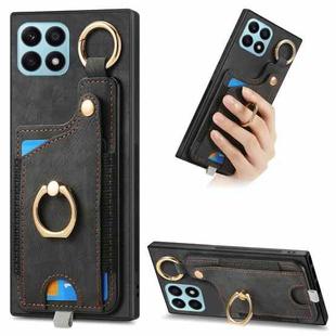 For Honor X8a Retro Skin-feel Ring Card Bag Phone Case with Hang Loop(Black)