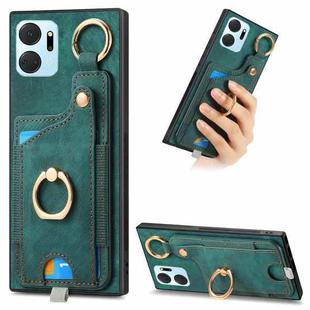 For Honor X7a Retro Skin-feel Ring Card Bag Phone Case with Hang Loop(Green)