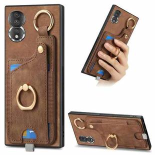 For Honor 80 Retro Skin-feel Ring Card Bag Phone Case with Hang Loop(Brown)