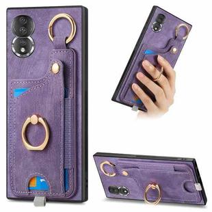 For Honor 80 Retro Skin-feel Ring Card Bag Phone Case with Hang Loop(Purple)