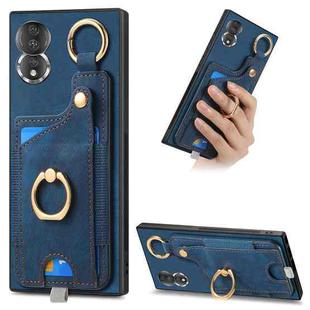 For Honor 80 Retro Skin-feel Ring Card Bag Phone Case with Hang Loop(Blue)