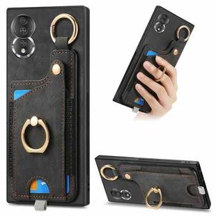 For Honor 80 Retro Skin-feel Ring Card Bag Phone Case with Hang Loop(Black)