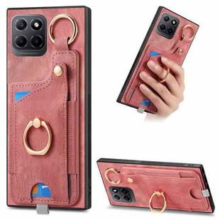 For Honor X8 5G Retro Skin-feel Ring Card Bag Phone Case with Hang Loop(Pink)