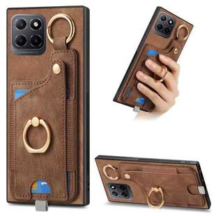 For Honor X8 5G Retro Skin-feel Ring Card Bag Phone Case with Hang Loop(Brown)
