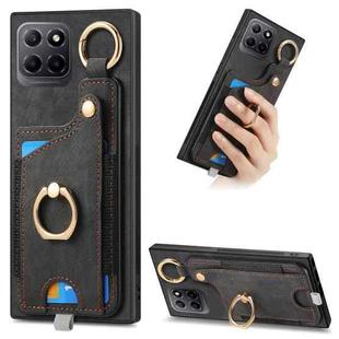 For Honor X8 5G Retro Skin-feel Ring Card Bag Phone Case with Hang Loop(Black)
