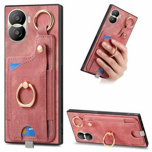 For Honor X40i Retro Skin-feel Ring Card Bag Phone Case with Hang Loop(Pink)