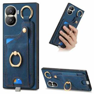 For Honor X40i Retro Skin-feel Ring Card Bag Phone Case with Hang Loop(Blue)