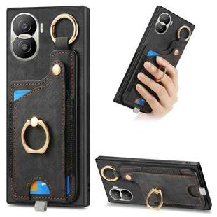 For Honor X40i Retro Skin-feel Ring Card Bag Phone Case with Hang Loop(Black)