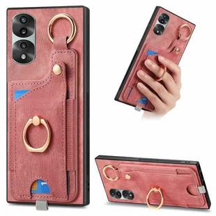 For Honor 70 Pro Retro Skin-feel Ring Card Bag Phone Case with Hang Loop(Pink)