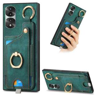 For Honor 70 Pro Retro Skin-feel Ring Card Bag Phone Case with Hang Loop(Green)