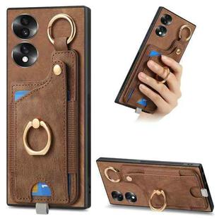 For Honor 70 Retro Skin-feel Ring Card Bag Phone Case with Hang Loop(Brown)