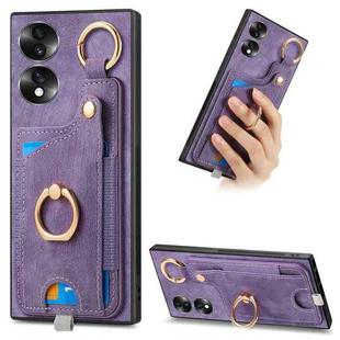 For Honor 70 Retro Skin-feel Ring Card Bag Phone Case with Hang Loop(Purple)