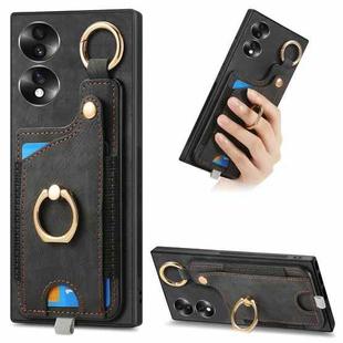 For Honor 70 Retro Skin-feel Ring Card Bag Phone Case with Hang Loop(Black)