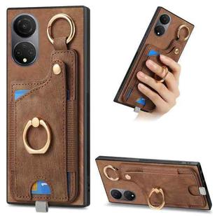 For Honor X7 Retro Skin-feel Ring Card Bag Phone Case with Hang Loop(Brown)