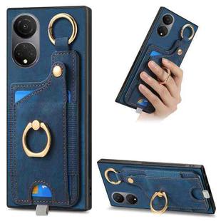For Honor X7 Retro Skin-feel Ring Card Bag Phone Case with Hang Loop(Blue)