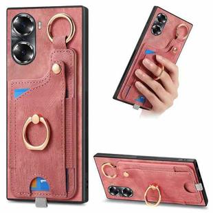 For Honor 60 Retro Skin-feel Ring Card Bag Phone Case with Hang Loop(Pink)