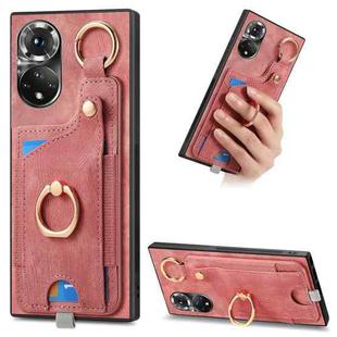 For Honor 50 Retro Skin-feel Ring Card Bag Phone Case with Hang Loop(Pink)