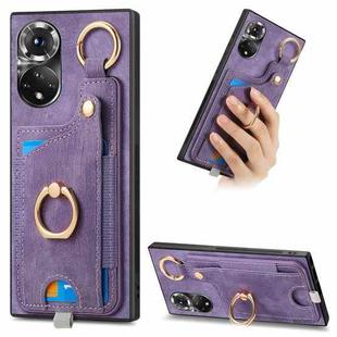 For Honor 50 Retro Skin-feel Ring Card Bag Phone Case with Hang Loop(Purple)