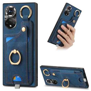 For Honor 50 Retro Skin-feel Ring Card Bag Phone Case with Hang Loop(Blue)