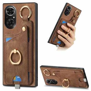 For Honor 50 SE Retro Skin-feel Ring Card Bag Phone Case with Hang Loop(Brown)