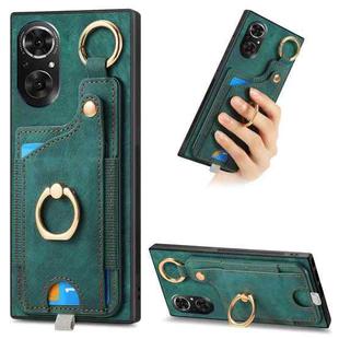 For Honor 50 SE Retro Skin-feel Ring Card Bag Phone Case with Hang Loop(Green)