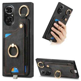 For Honor 50 SE Retro Skin-feel Ring Card Bag Phone Case with Hang Loop(Black)