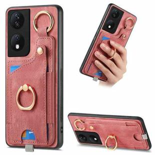 For Honor X7b Retro Skin-feel Ring Card Bag Phone Case with Hang Loop(Pink)