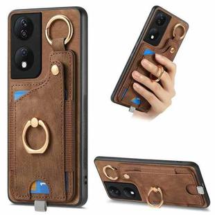 For Honor X7b Retro Skin-feel Ring Card Bag Phone Case with Hang Loop(Brown)