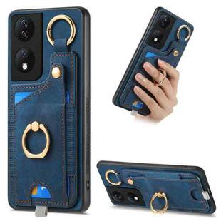 For Honor X7b Retro Skin-feel Ring Card Bag Phone Case with Hang Loop(Blue)