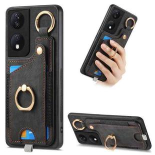 For Honor X7b Retro Skin-feel Ring Card Bag Phone Case with Hang Loop(Black)