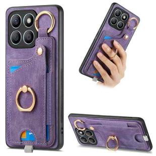 For Honor X8b Retro Skin-feel Ring Card Bag Phone Case with Hang Loop(Purple)