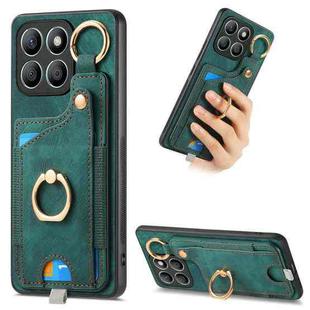For Honor X8b Retro Skin-feel Ring Card Bag Phone Case with Hang Loop(Green)
