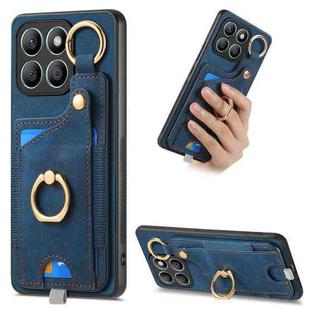 For Honor X8b Retro Skin-feel Ring Card Bag Phone Case with Hang Loop(Blue)