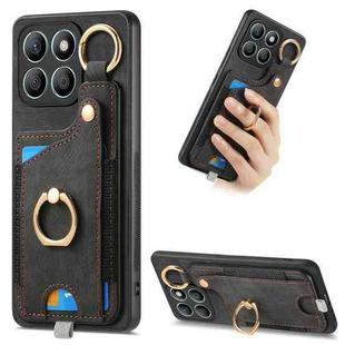 For Honor X8b Retro Skin-feel Ring Card Bag Phone Case with Hang Loop(Black)