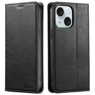 For iPhone 15 Suteni J02 Oil Wax Wallet Leather Phone Case(Black)