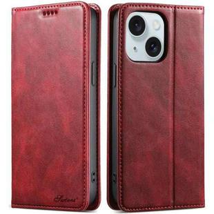 For iPhone 15 Suteni J02 Oil Wax Wallet Leather Phone Case(Red)