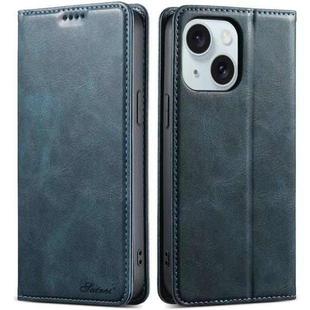For iPhone 15 Suteni J02 Oil Wax Wallet Leather Phone Case(Blue)