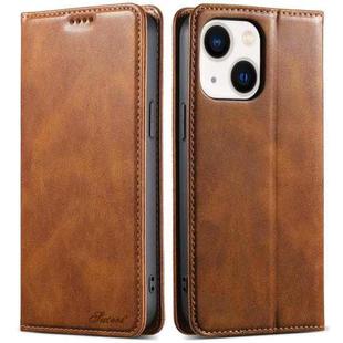 For iPhone 14 Plus Suteni J02 Oil Wax Wallet Leather Phone Case(Brown)