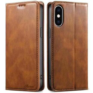 For iPhone X / XS Suteni J02 Oil Wax Wallet Leather Phone Case(Brown)