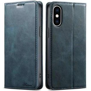 For iPhone X / XS Suteni J02 Oil Wax Wallet Leather Phone Case(Blue)