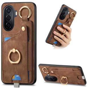 For Huawei Enjoy 50/nova Y70/Y70+ Retro Skin-feel Ring Card Bag Phone Case with Hang Loop(Brown)