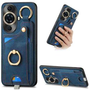 For Huawei nova 11 4G Retro Skin-feel Ring Card Bag Phone Case with Hang Loop(Blue)